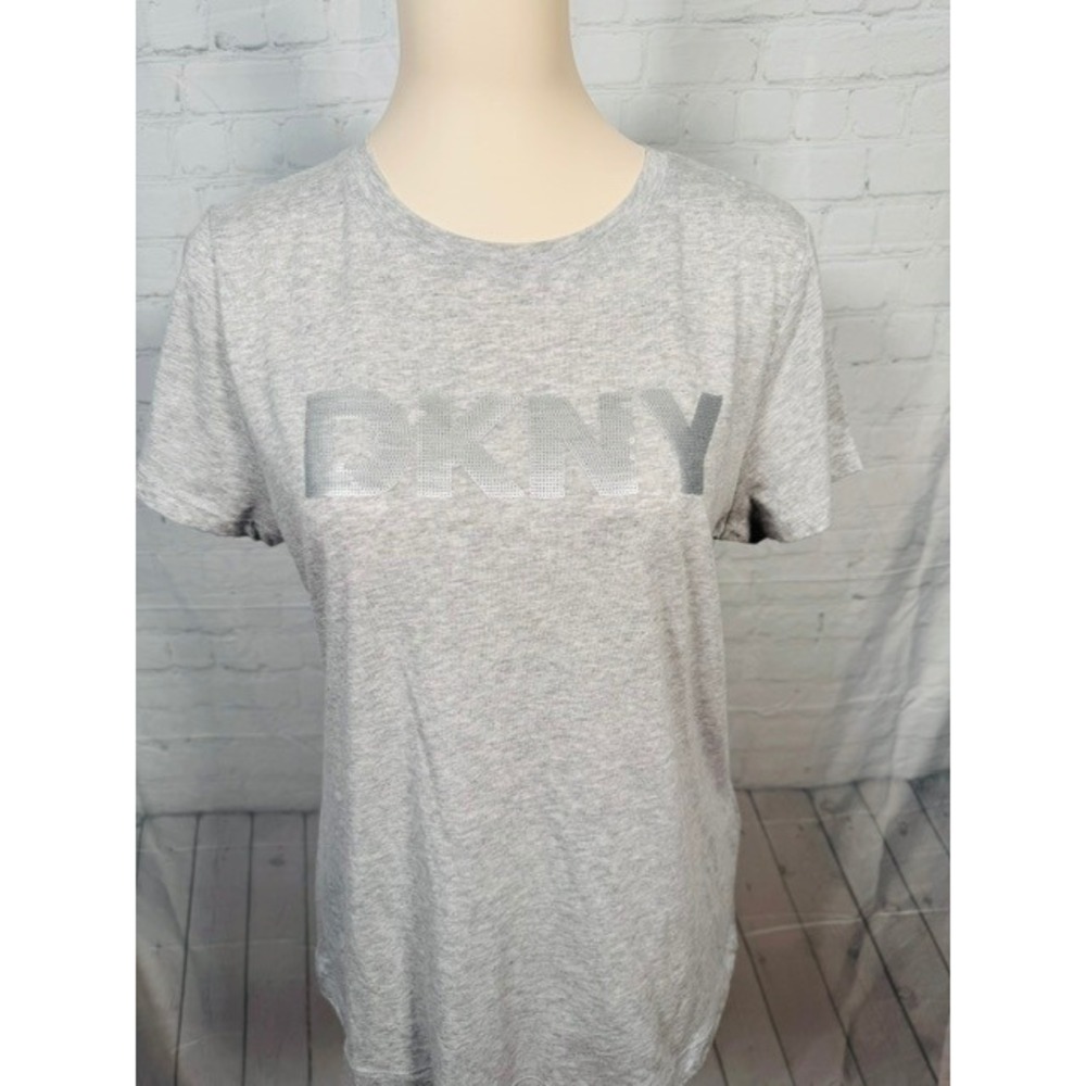 NWT DKNY Jeans Gray Sequin Logo T-Shirt Women's M Heather Gray Sparkle